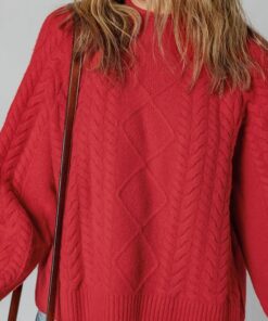 Fiery Red Cable Knit Baggy Sweater