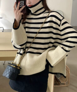 Striped Sweater Loose And Lazy Style Underwear Long Sleeved Top Women's Clothing