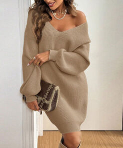 Loose Knitted V-neck Bow Long Sleeve All-matching Pullover Woolen Skirt