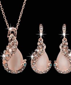 Women Elegant Waterdrop Rhinestone Pendant Necklace Hook Earrings Jewelry Set