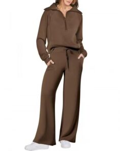 Oversized Half Zip Sweatshirt Wide Leg Track Pants Casual Suit Women