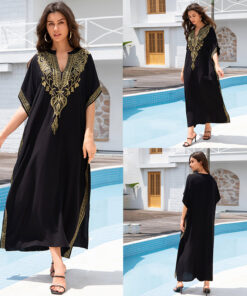 Rayon Embroidered Beach Sun Protection Clothing Dress Women