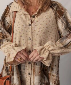 Oatmeal Bohemian Floral Plaid Top