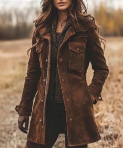 Women's Retro Lapels Brown Suede Casual Jacket